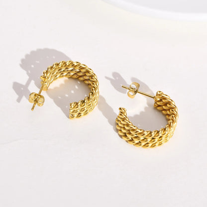 Triple Hoop Earring For Women, Rope Twist Open Hoops,