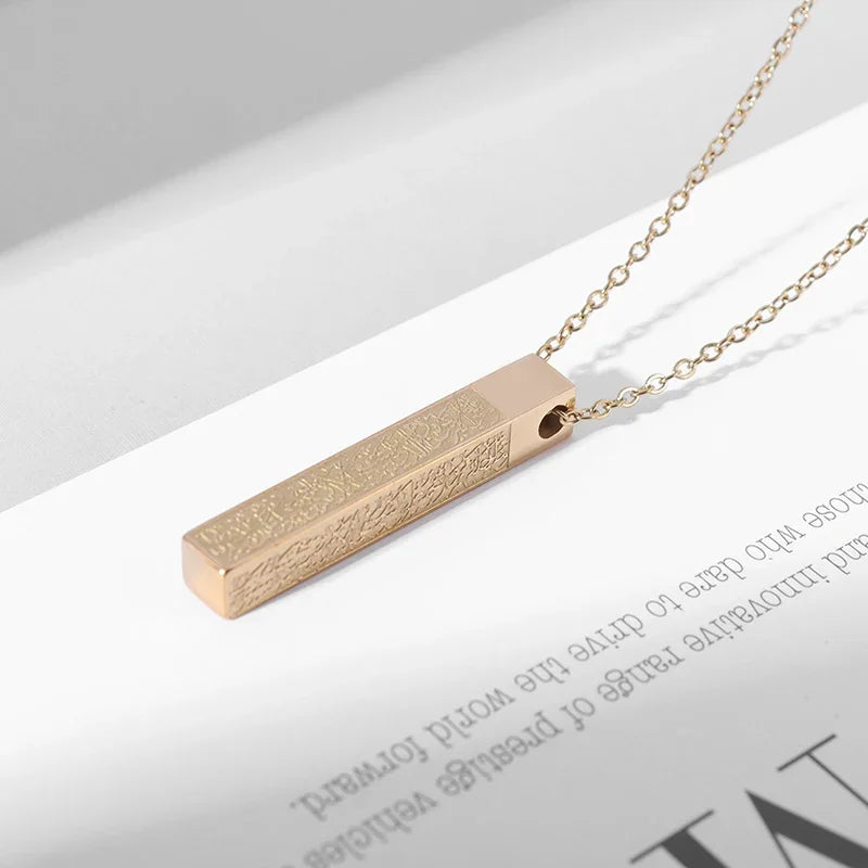 Islamic Muslim Stainless Steel Ayatul Kursi Cube Necklace for Men Women