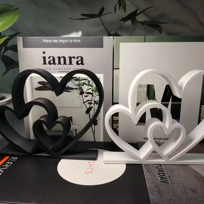 Heart-to-Heart Statue - Black & White Love Ornament, Desk & Bookshelf Decor,
