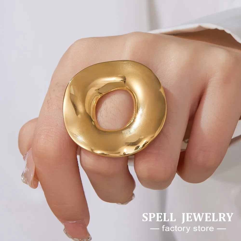 Minimalist Irregular Circle Design Chunky Ring In Stainless Steel 18K