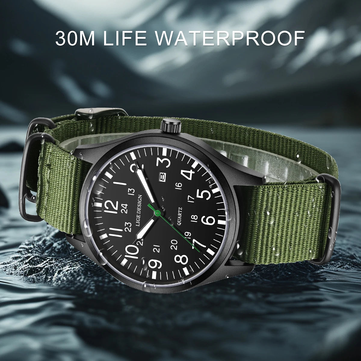 LIGE Top Brand Luxury Men Quartz Watch Date Nylon Leather