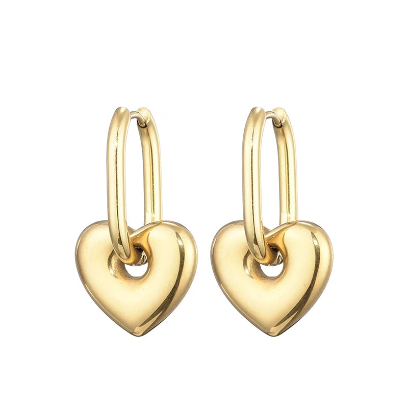 Classic Stainless Steel Heart Star Hoop Earrings For Women