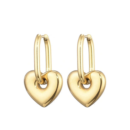 Classic Stainless Steel Heart Star Hoop Earrings For Women