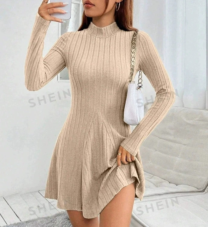 Women's slim fit half high collar waist cinched