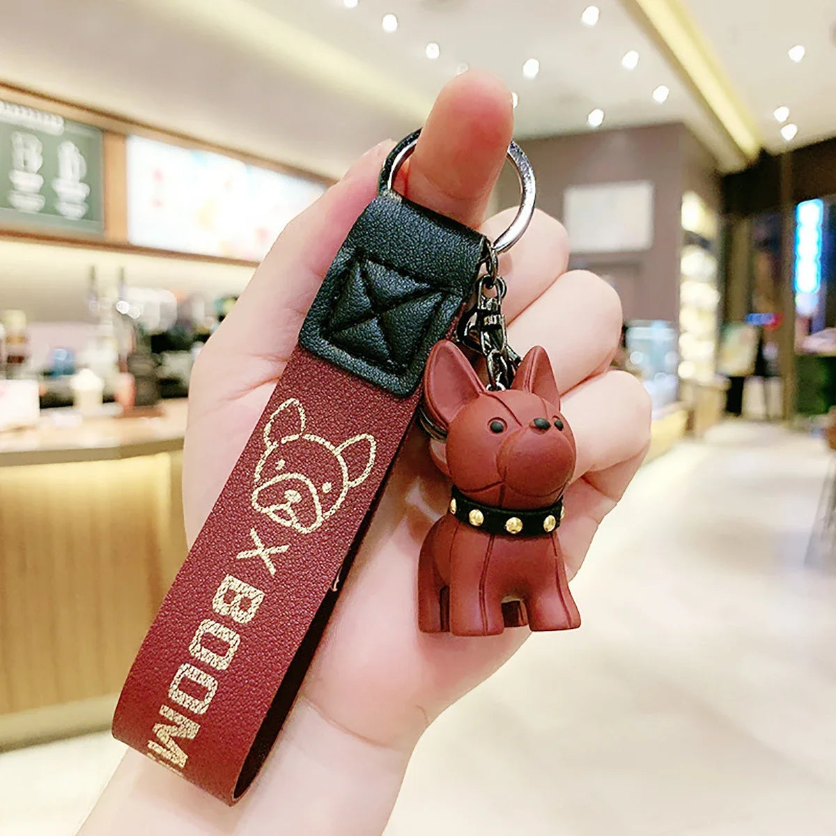Punk French Bulldog Keychain | PU Leather Cool Dog Keyring Women's
