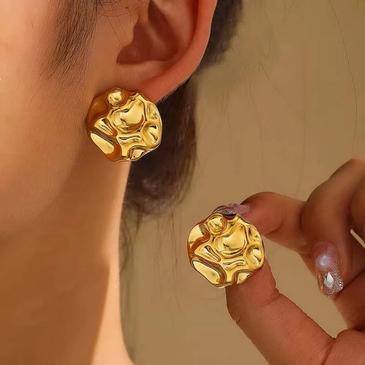 Stainless Steel Metal Irregular Pleated Stud Earrings For Women  2026