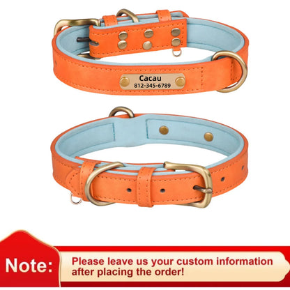 Personalized Customized Leather ID Nameplate Dog Collar Soft Padded Dogs