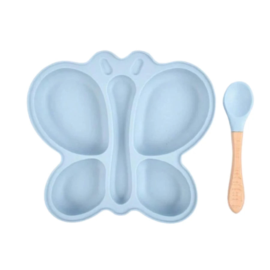 2pcs Baby Butterfly Silicone Dining Plate Sucker Bowl Divided Sectioned