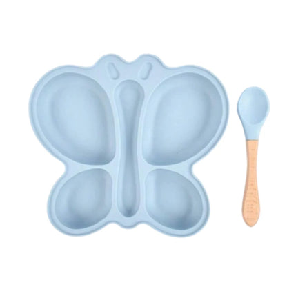 2pcs Baby Butterfly Silicone Dining Plate Sucker Bowl Divided Sectioned