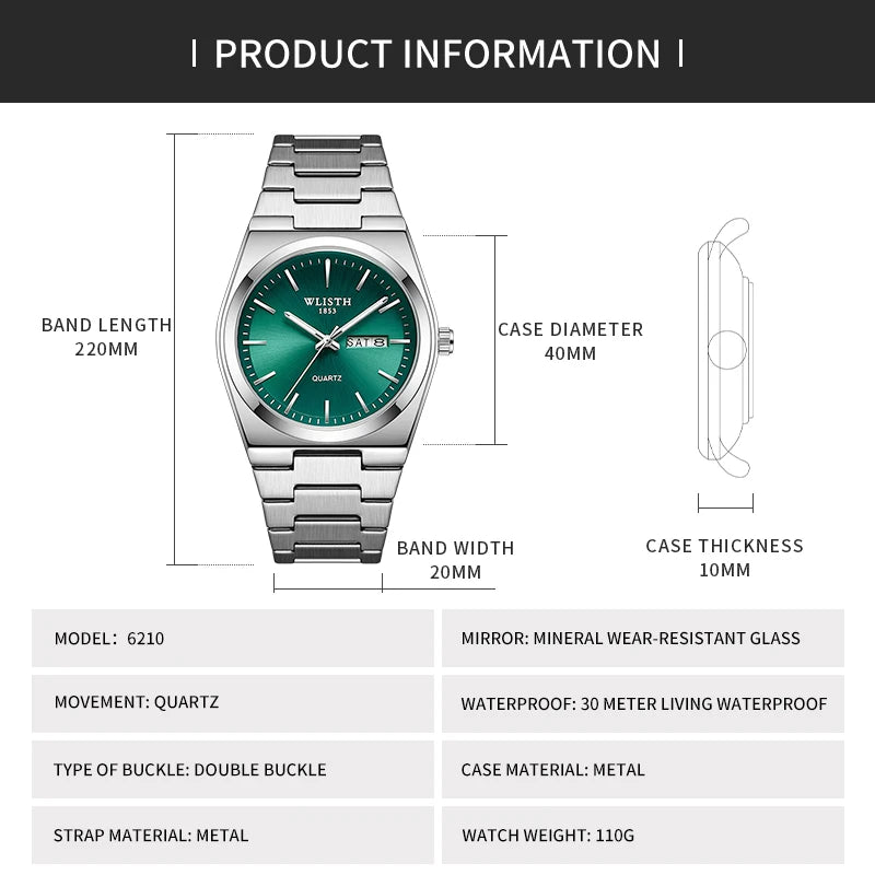 bennstore Man Watch Quartz Watch Luxury Waterproof Luminous