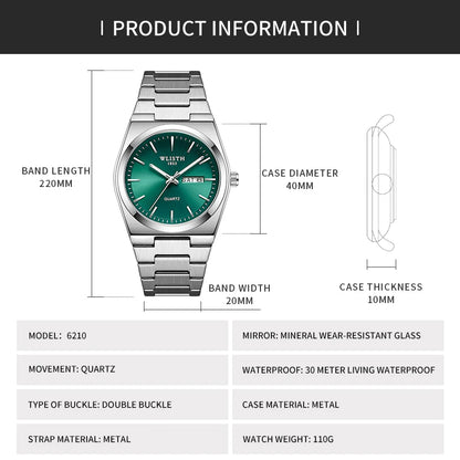bennstore Man Watch Quartz Watch Luxury Waterproof Luminous