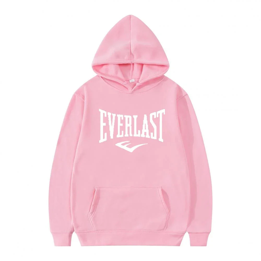Unisex Everlast Logo Hoodie Gray Casual Sport Style