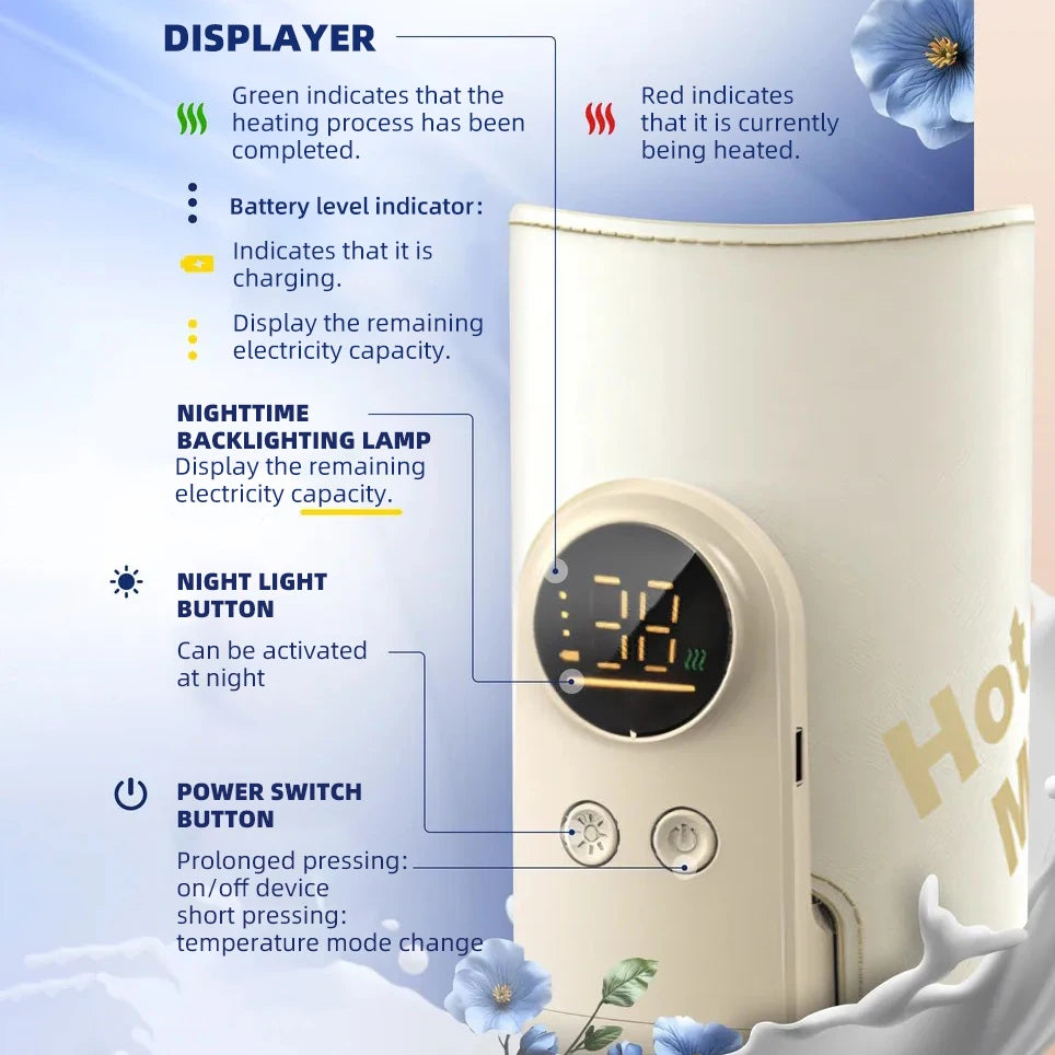 JUSTLANG 10000mAh Baby Bottle Warmer 5 Heat Level Multifunction Breast Milk