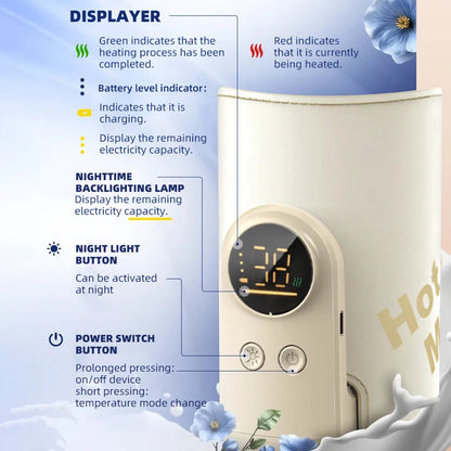 JUSTLANG 10000mAh Baby Bottle Warmer 5 Heat Level Multifunction Breast Milk
