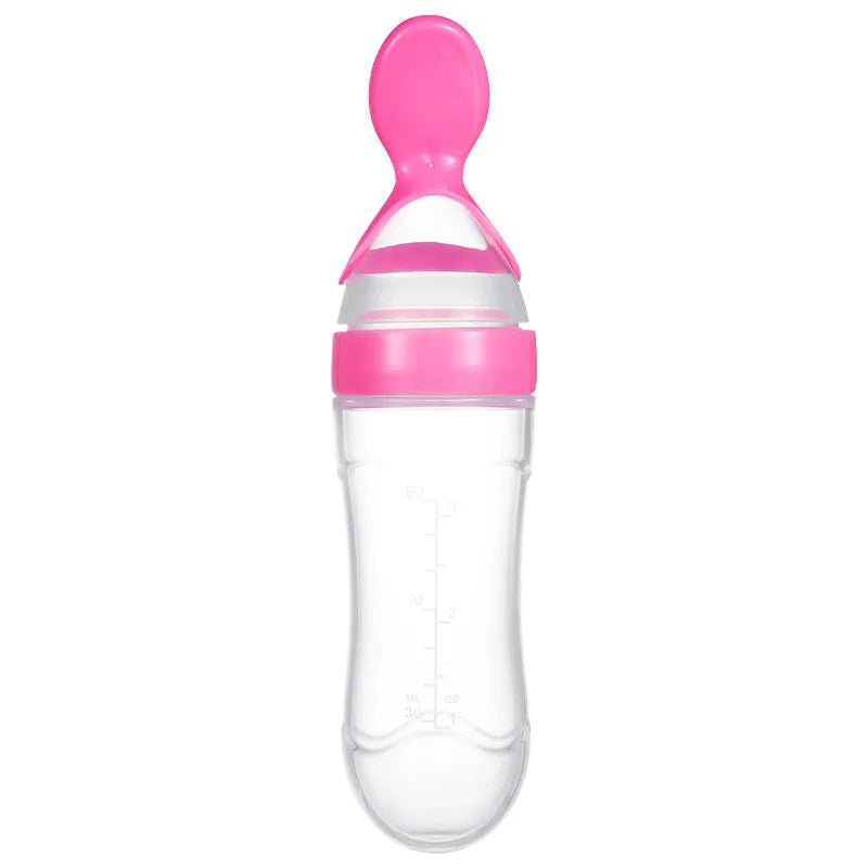 Baby Feeding Bottle With Spoon 90ml Silicone Newborn Infant Squeeze Spoon