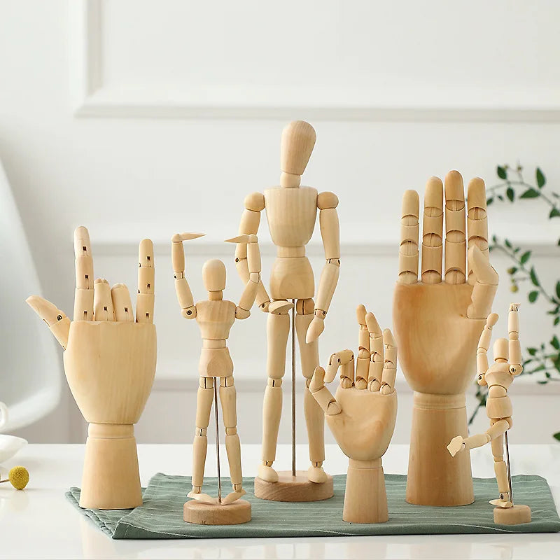 Desktop Room Decoration Wooden Hand Figurines Rotatable Joint  Model Drawing