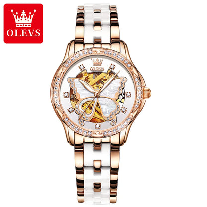 OLEVS 6622 Automatic Watch for Women Fashion Hollow Butterfly Diamond