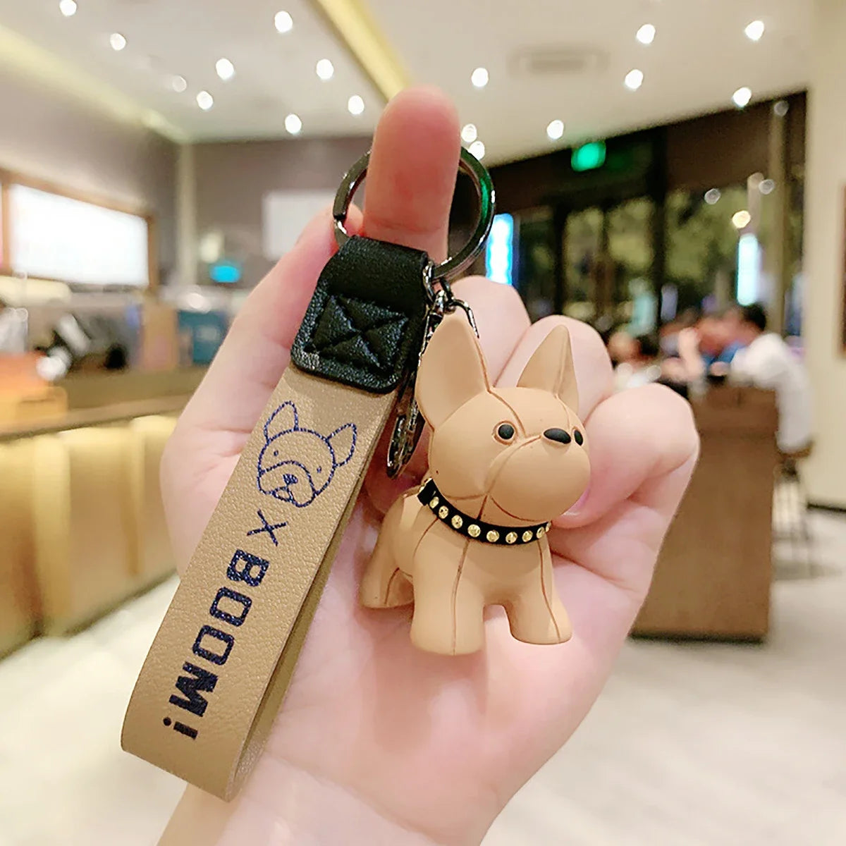 Punk French Bulldog Keychain | PU Leather Cool Dog Keyring Women's
