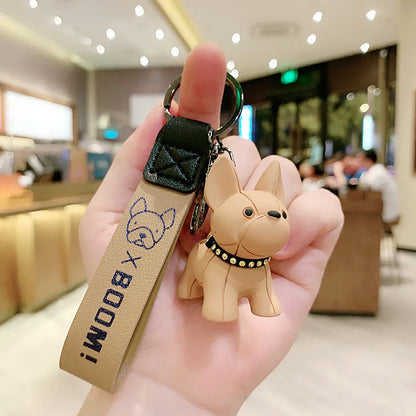 Punk French Bulldog Keychain | PU Leather Cool Dog Keyring Women's