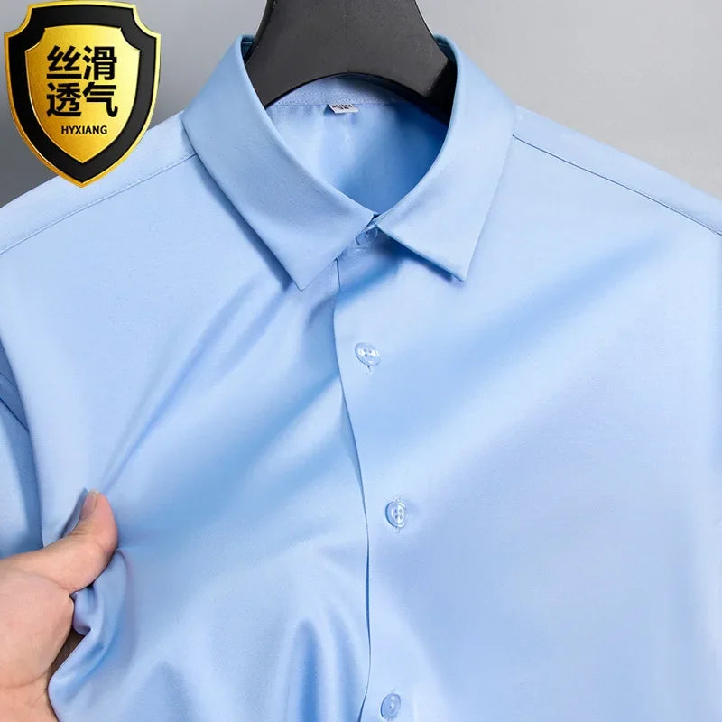 Summer shirt, men's white glossy non ironing business shirt