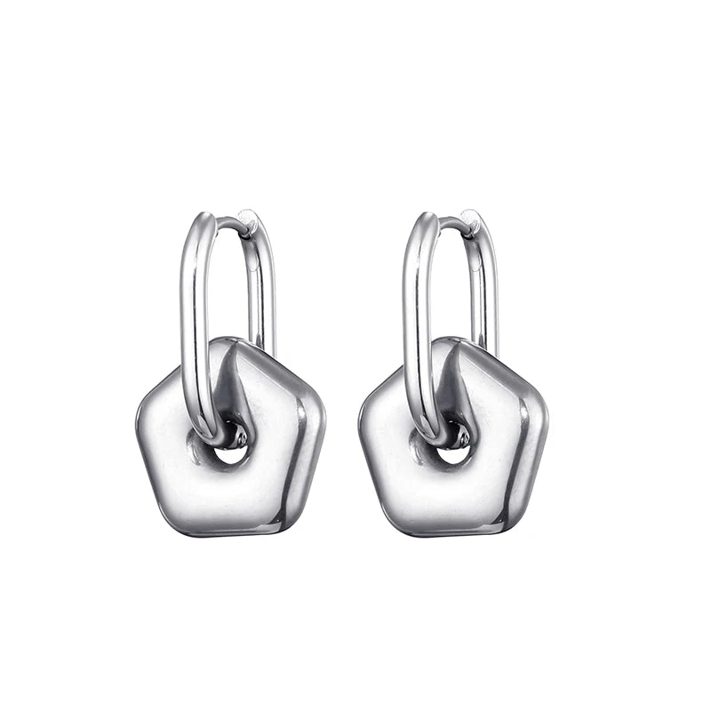 Classic Stainless Steel Heart Star Hoop Earrings For Women