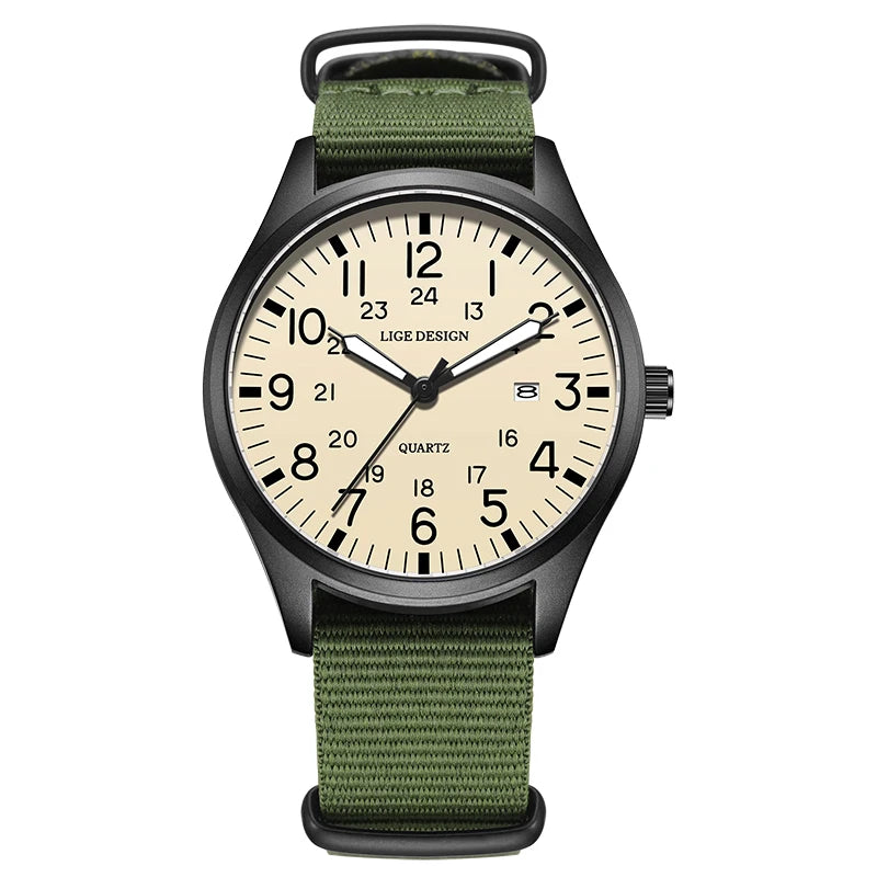 LIGE Top Brand Luxury Men Quartz Watch Date Nylon Leather
