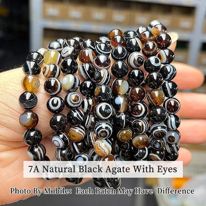 JD Natural Black Coffee Agate Stripes Onyx With Eyes Bead Bracelets Women