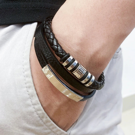 Trendy Leather Bracelets For Men Stainless Steel Bracelet