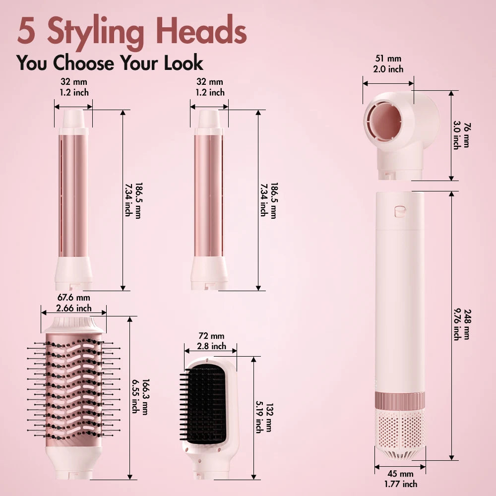 Hair dryer brush detachable 5-in-1 styling and drying system, fast drying,