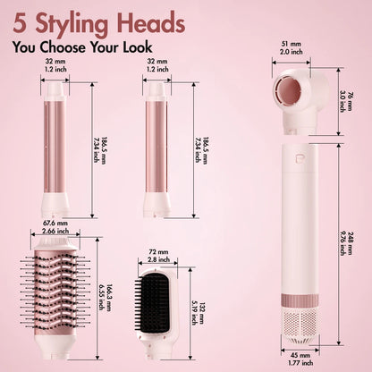 Hair dryer brush detachable 5-in-1 styling and drying system, fast drying,
