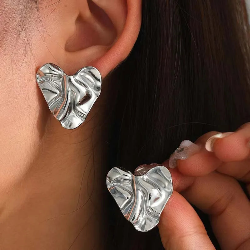 Stainless Steel Metal Irregular Pleated Stud Earrings For Women  2026