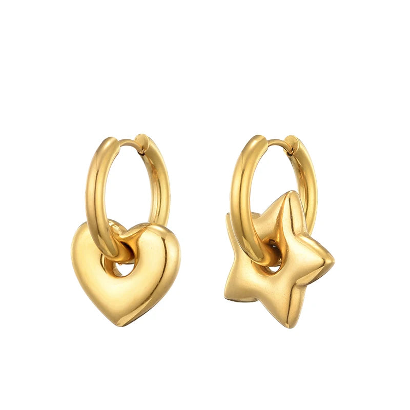 Classic Stainless Steel Heart Star Hoop Earrings For Women