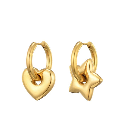 Classic Stainless Steel Heart Star Hoop Earrings For Women