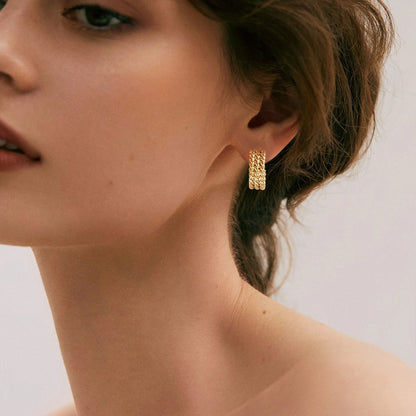 Triple Hoop Earring For Women, Rope Twist Open Hoops,