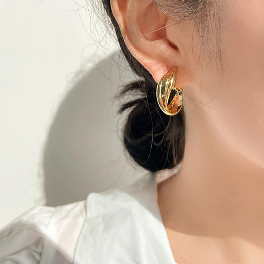 PONYKISS Gold Color Twisted C-type Geometric Clip Earrings for Women