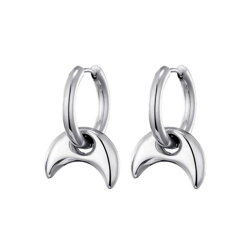 Classic Stainless Steel Heart Star Hoop Earrings For Women