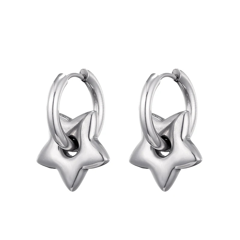 Classic Stainless Steel Heart Star Hoop Earrings For Women