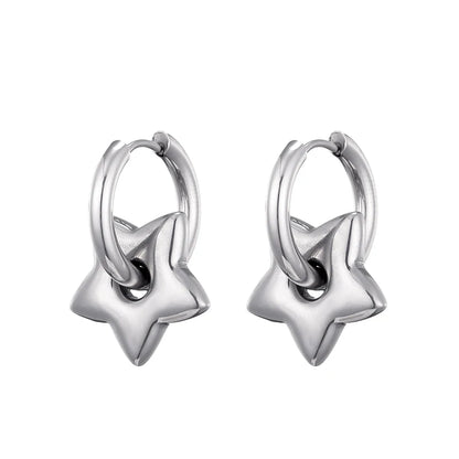 Classic Stainless Steel Heart Star Hoop Earrings For Women