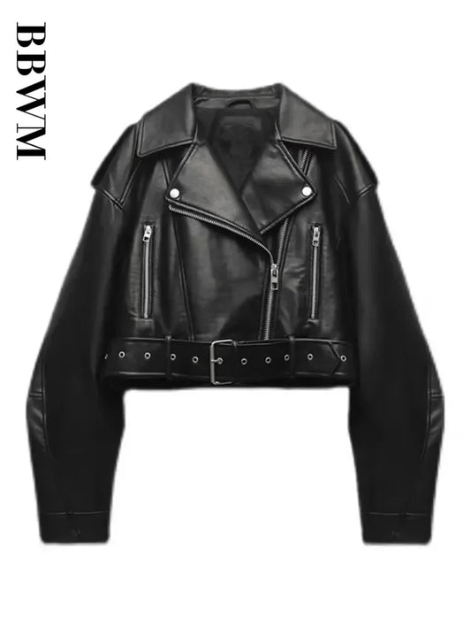 BBWM Women Oversized Vintage Loose Pu Faux Leather Short Jacket