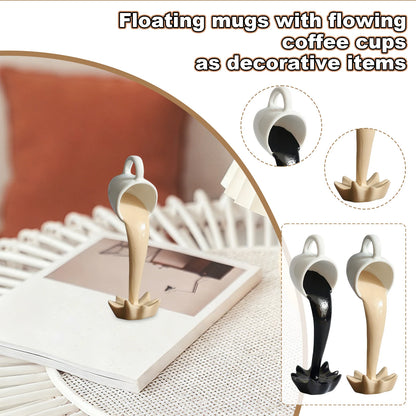 Floating Spilling Coffee Cup Sculpture Kitchen Decoration Spilling Magic