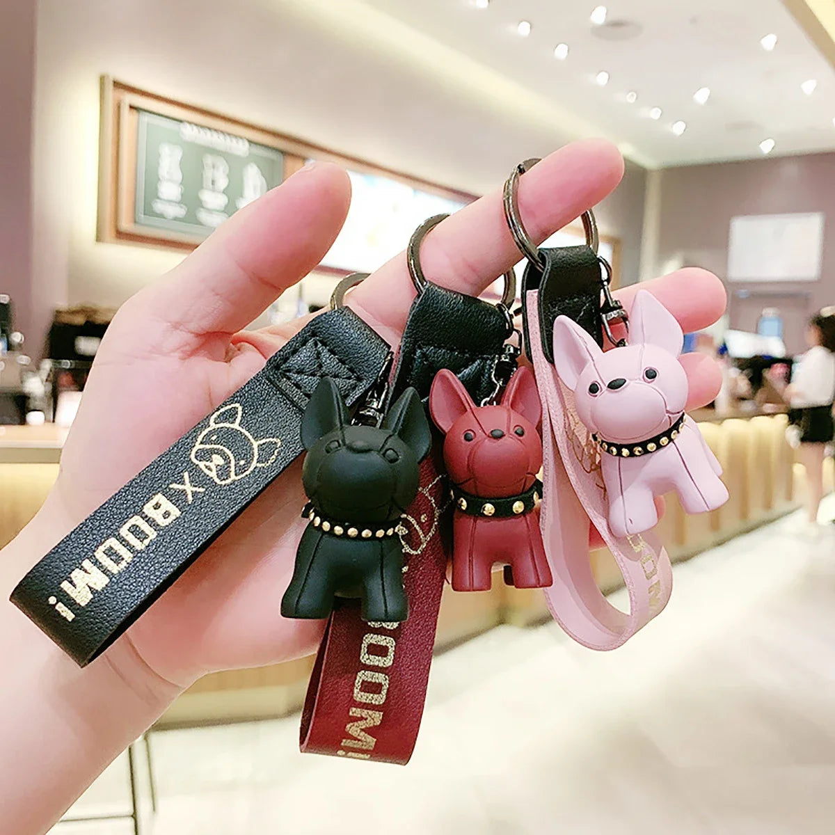 Punk French Bulldog Keychain | PU Leather Cool Dog Keyring Women's