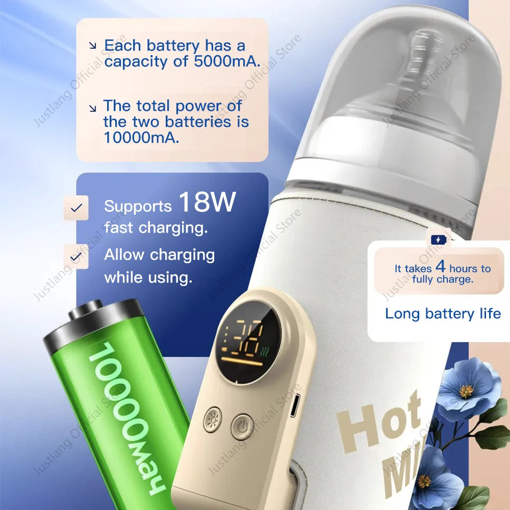 JUSTLANG 10000mAh Baby Bottle Warmer 5 Heat Level Multifunction Breast Milk