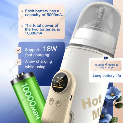 JUSTLANG 10000mAh Baby Bottle Warmer 5 Heat Level Multifunction Breast Milk