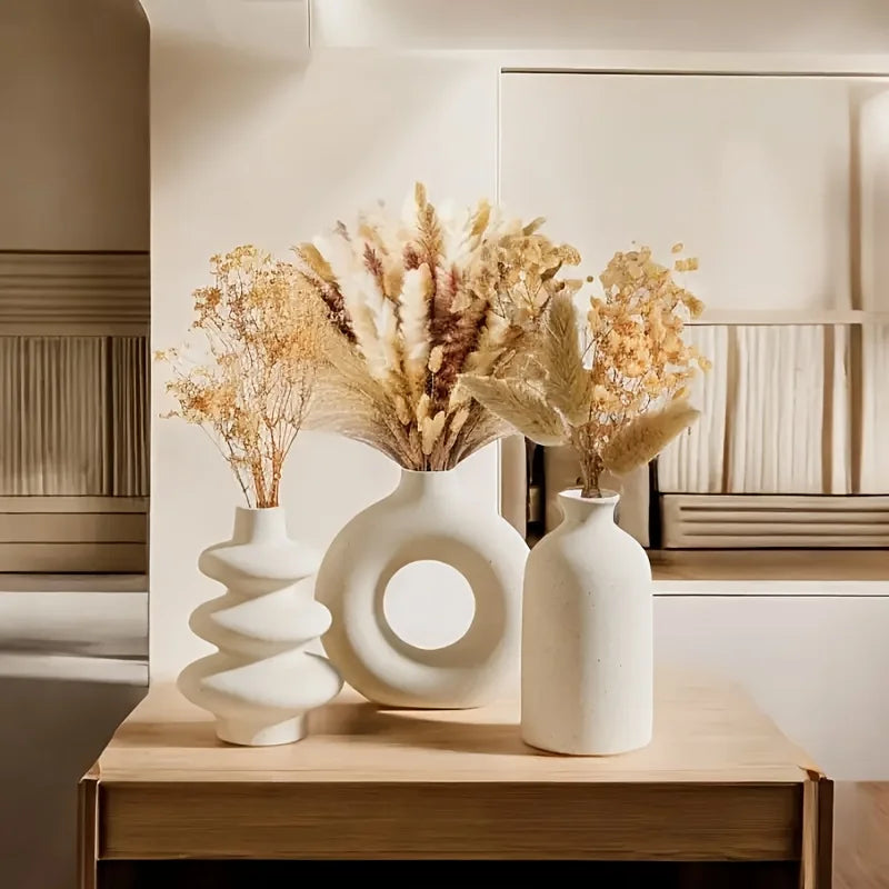 Set of 3 White Ceramic Bohemian Vase Set, Creative home decoration