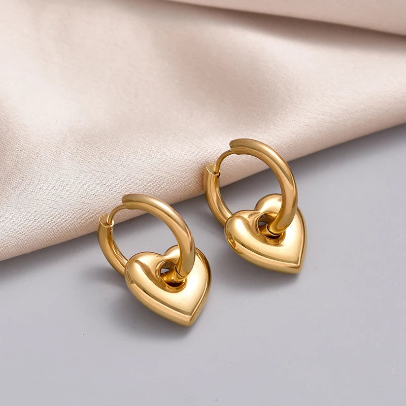 Classic Stainless Steel Heart Star Hoop Earrings For Women