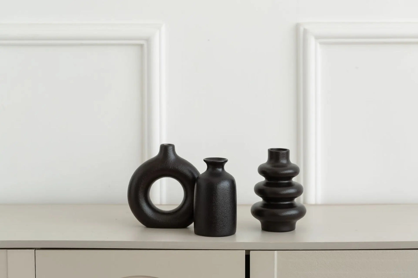 Set of 3 White Ceramic Bohemian Vase Set, Creative home decoration