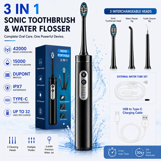 3 in 1 Electric Toothbrush With Water Flosser Dental For Adults and Children