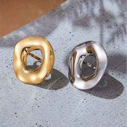 Minimalist Irregular Circle Design Chunky Ring In Stainless Steel 18K