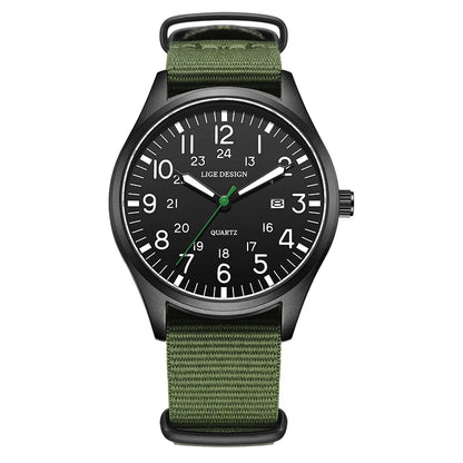 LIGE Top Brand Luxury Men Quartz Watch Date Nylon Leather